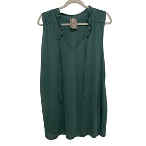 Dolan Left Coast Collection Tank Top Women L Green V-Neck Ruffle Relaxed Earthy